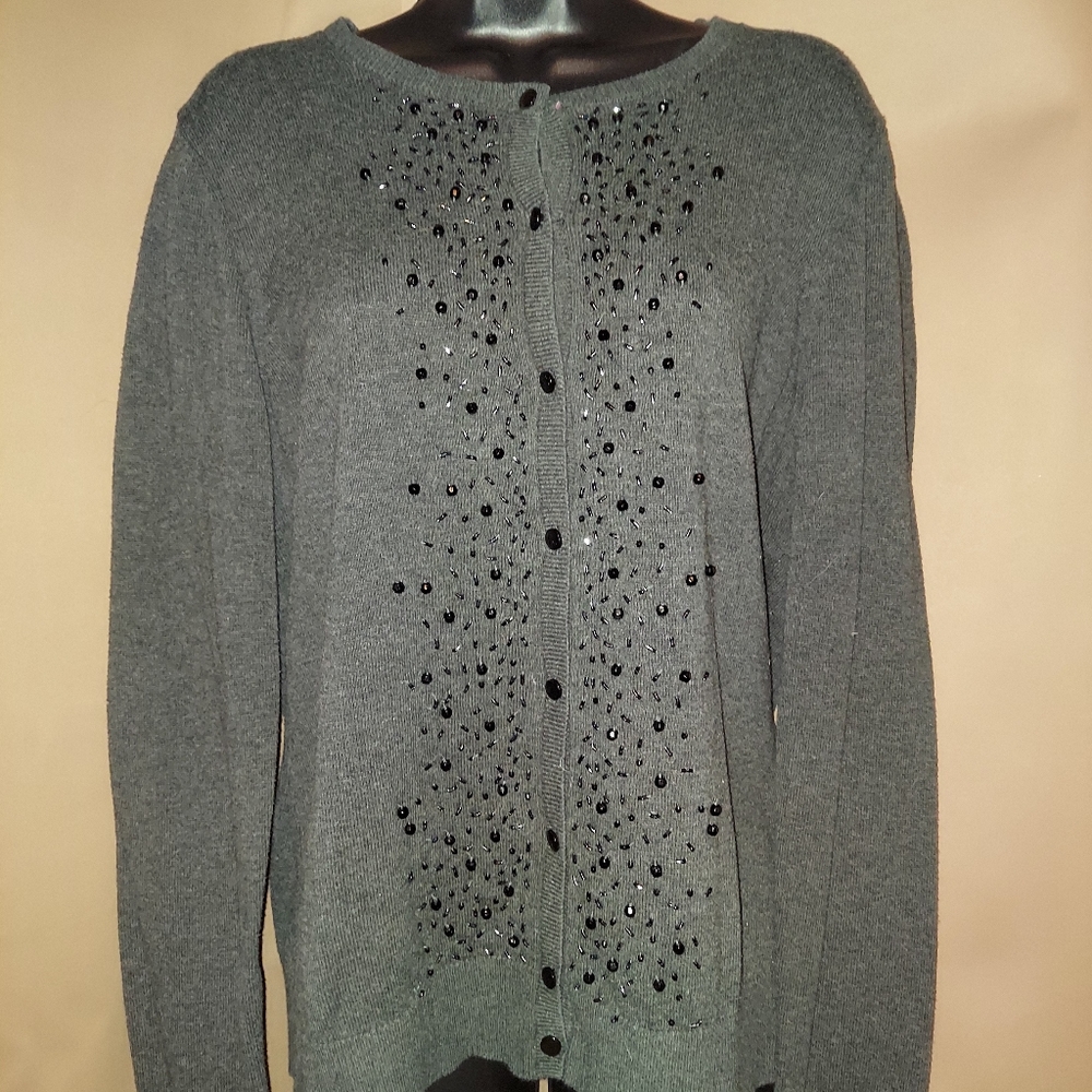 Croft &Barrow Dark Gray, beaded, button up sweater